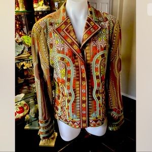 Stunning Coldwater Creek Aqua Taupe Embroidered Western Aztec Jacket, Size 12